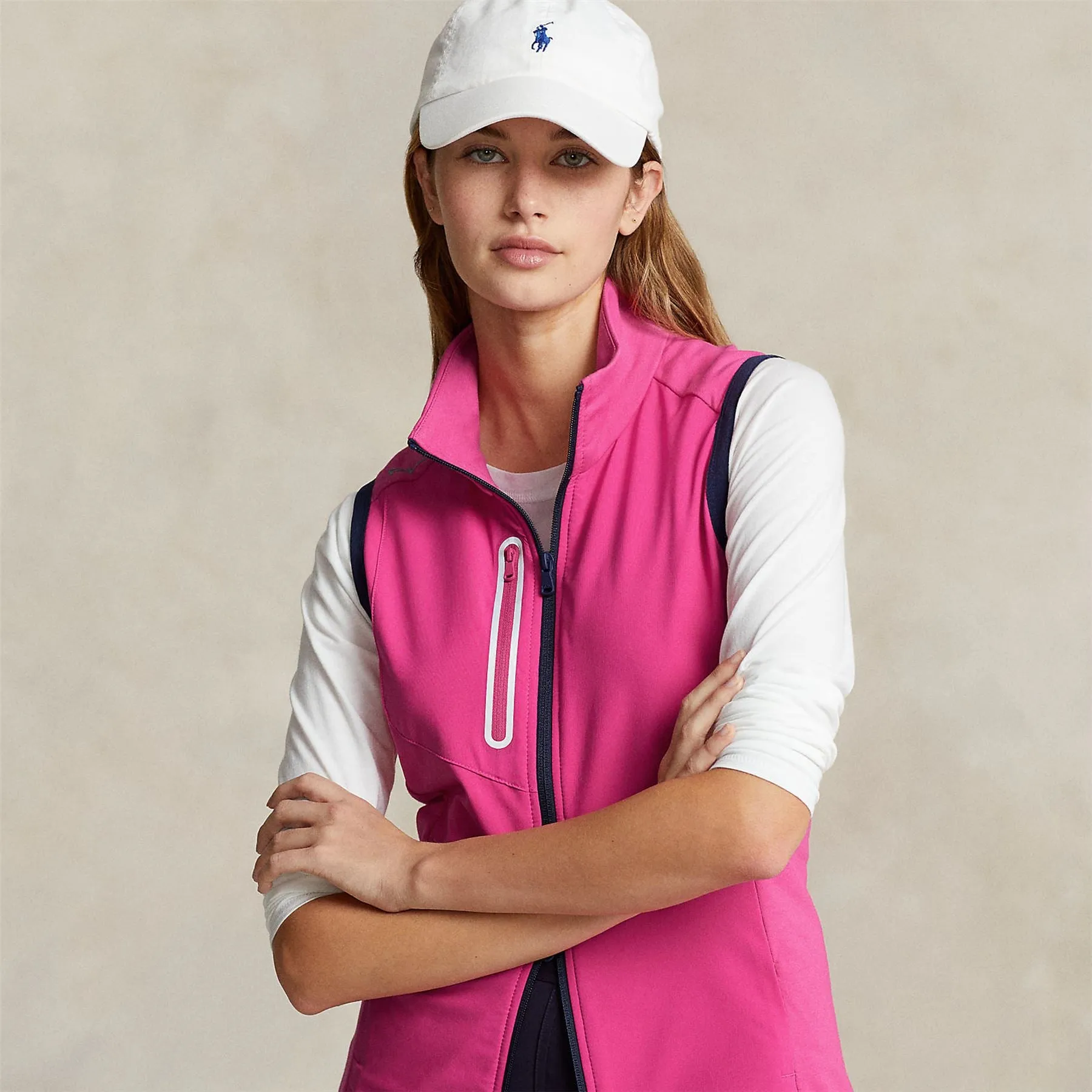 Full Zip Vest Bright Pink/Refined Navy