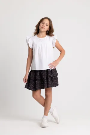 Girls Cotton Ruffled Shoulders Blouse