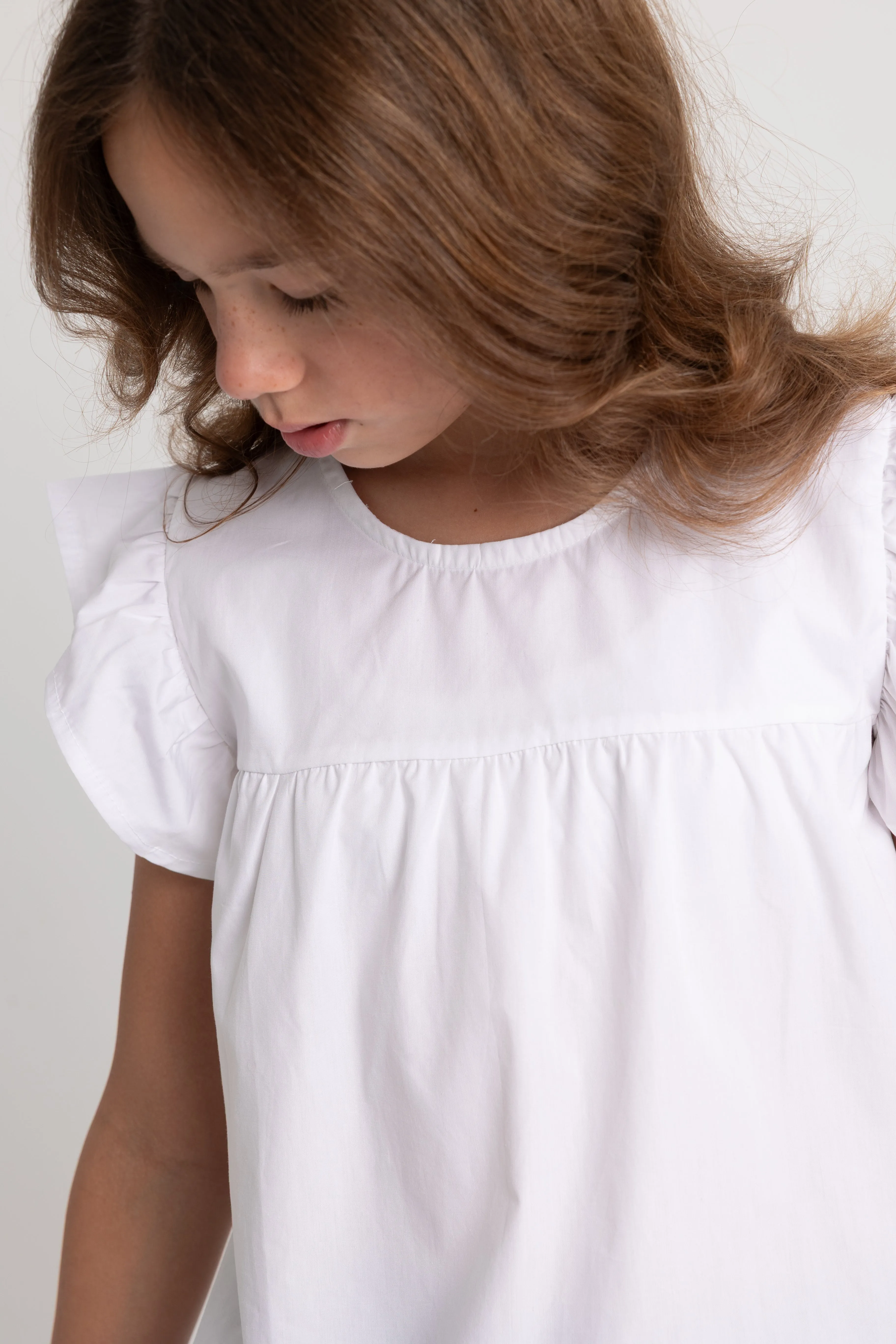 Girls Cotton Ruffled Shoulders Blouse