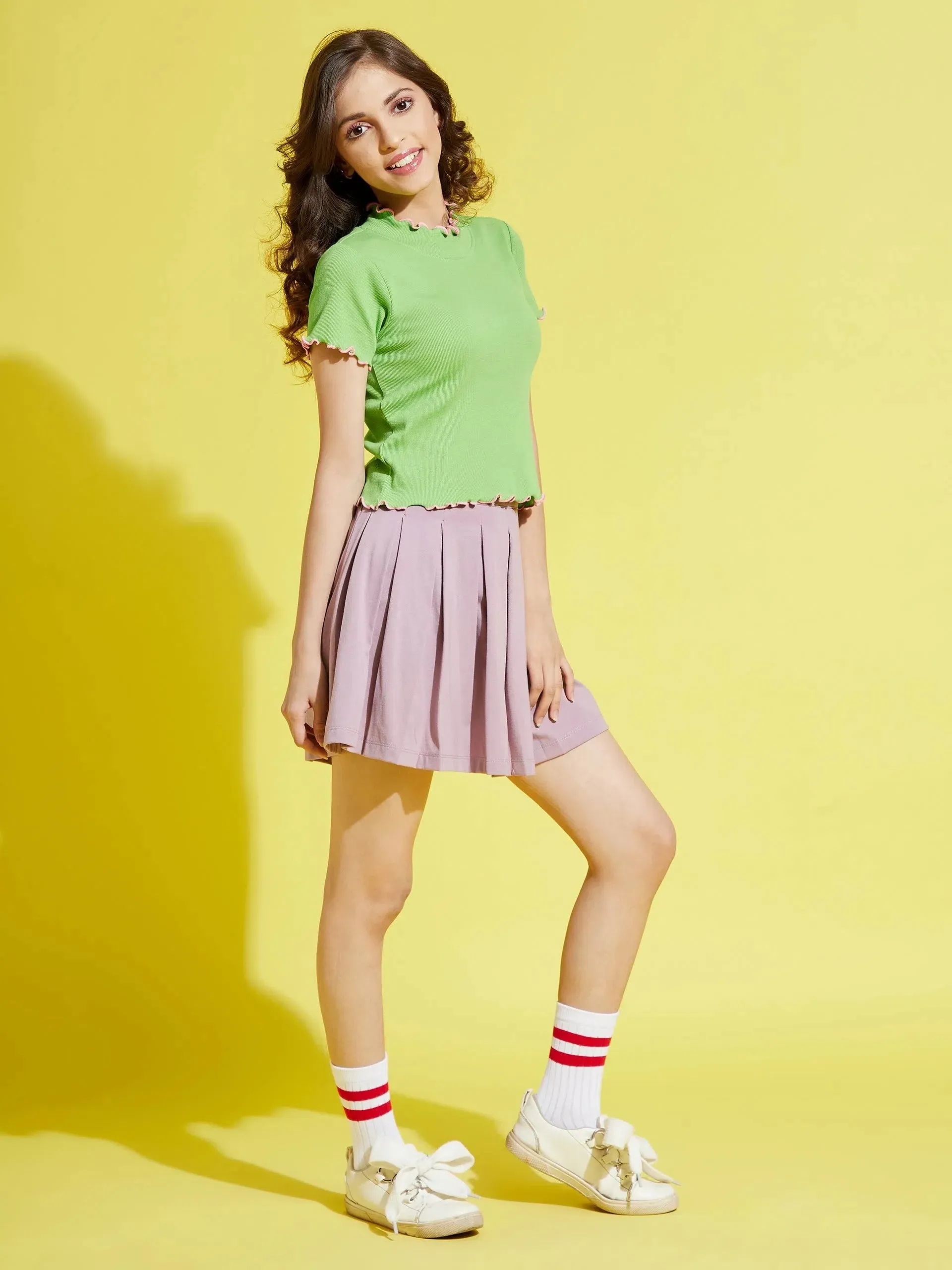 Girls Lavender Front Pleated Jersey Skirt