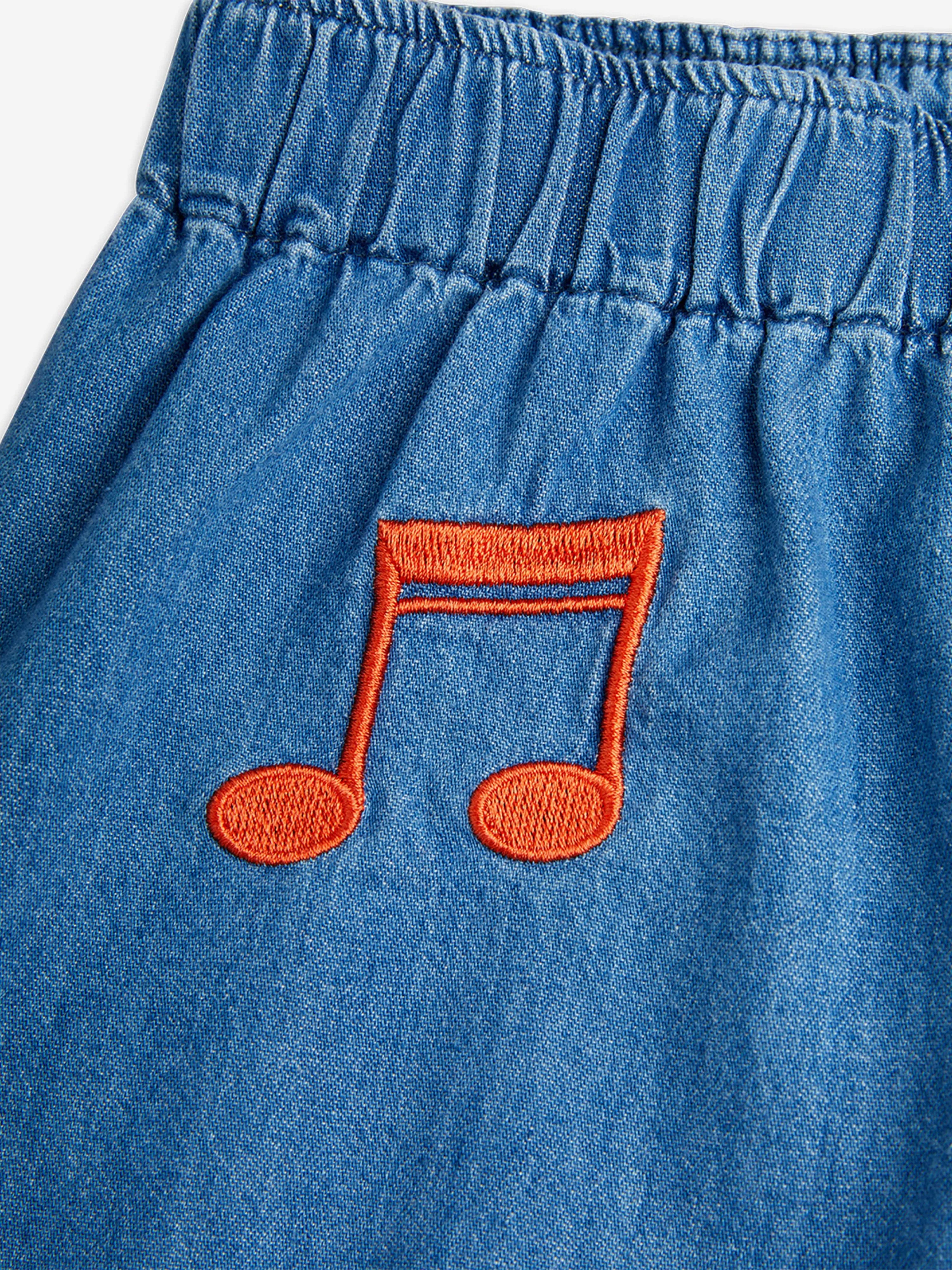 Girls Note Embroidered Denim Shorts in Blue