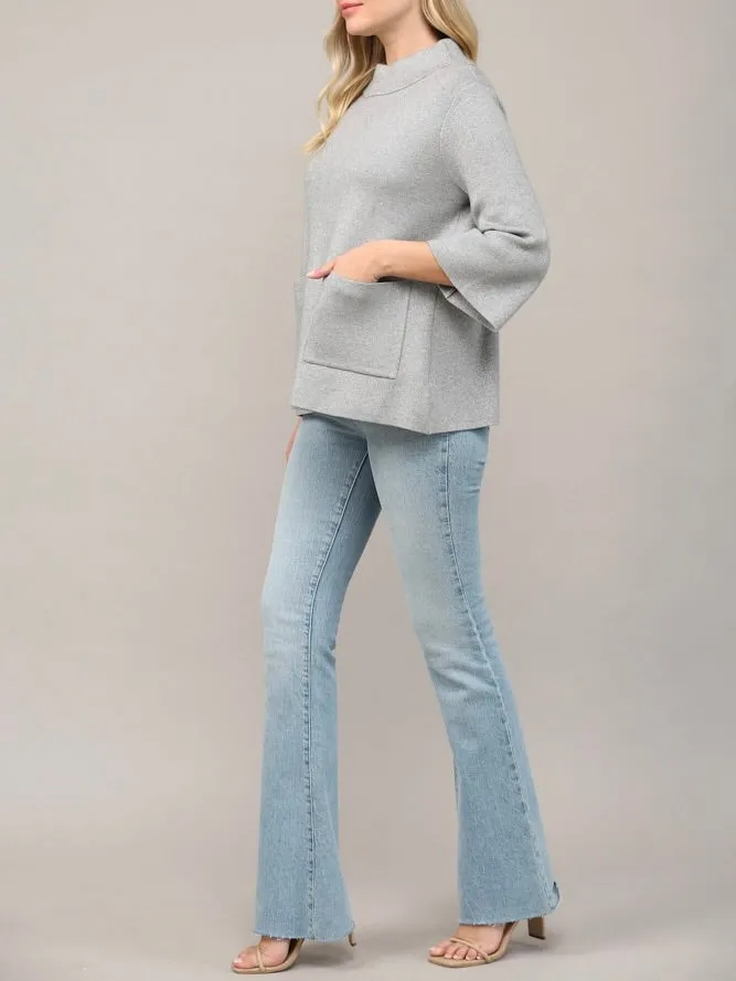 Glitter Mock Neck Sweater - Silver FINAL SALE