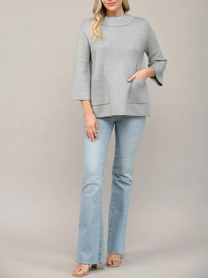 Glitter Mock Neck Sweater - Silver FINAL SALE