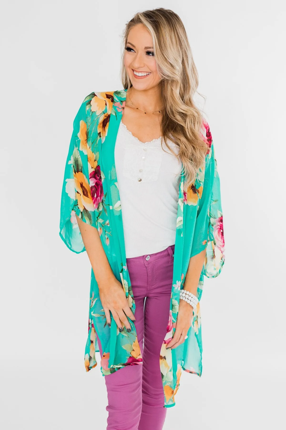 Going Beyond Floral Kimono- Teal