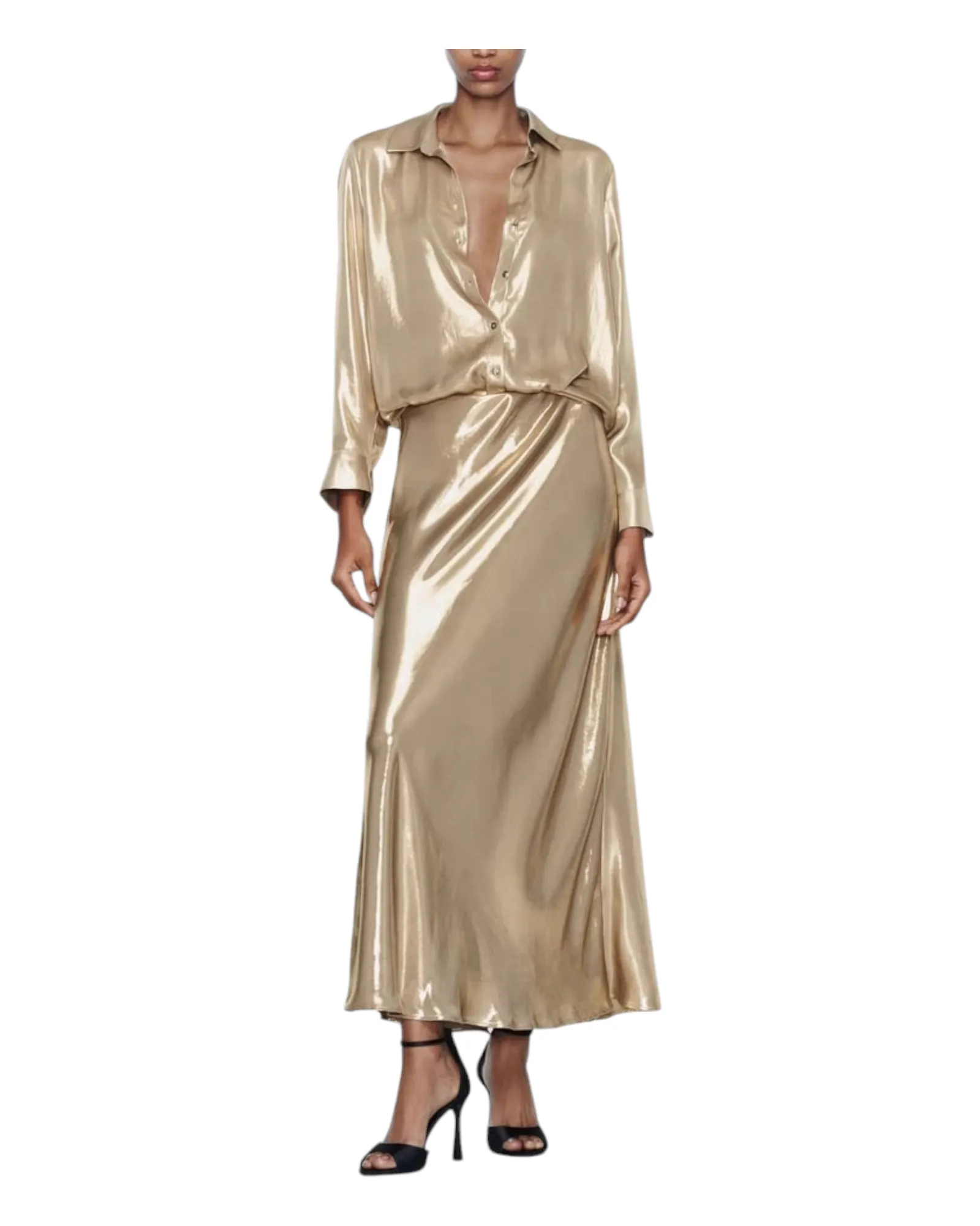 Gold Metallic Collared Button-Up Shirt