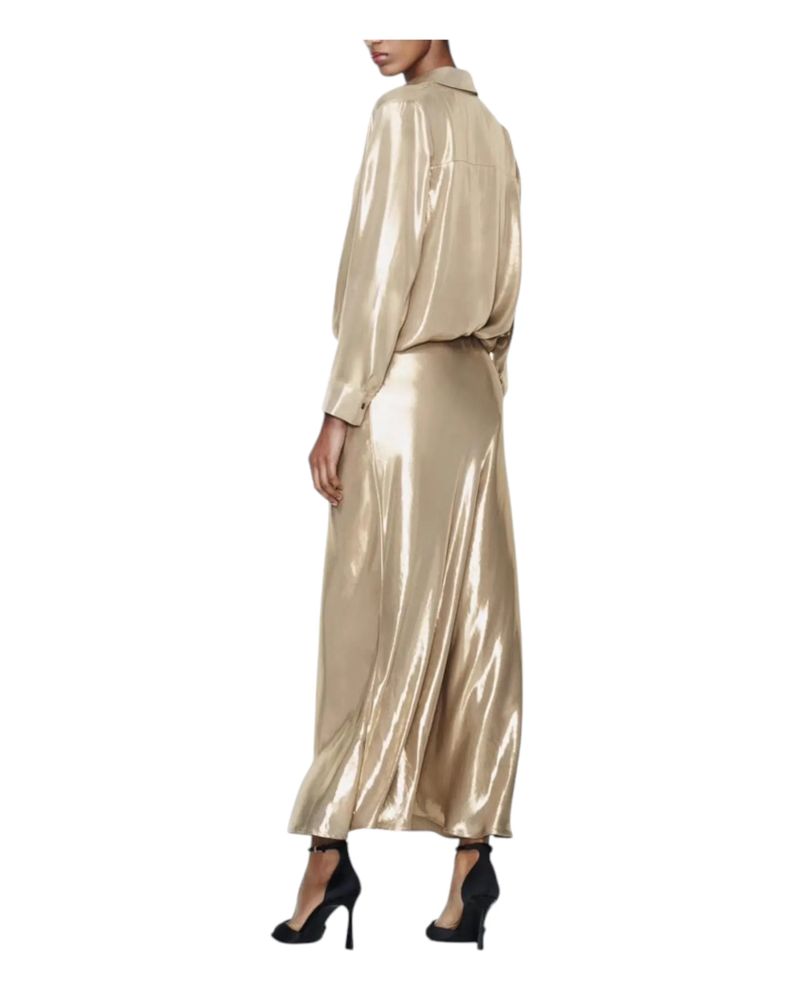 Gold Metallic Collared Button-Up Shirt