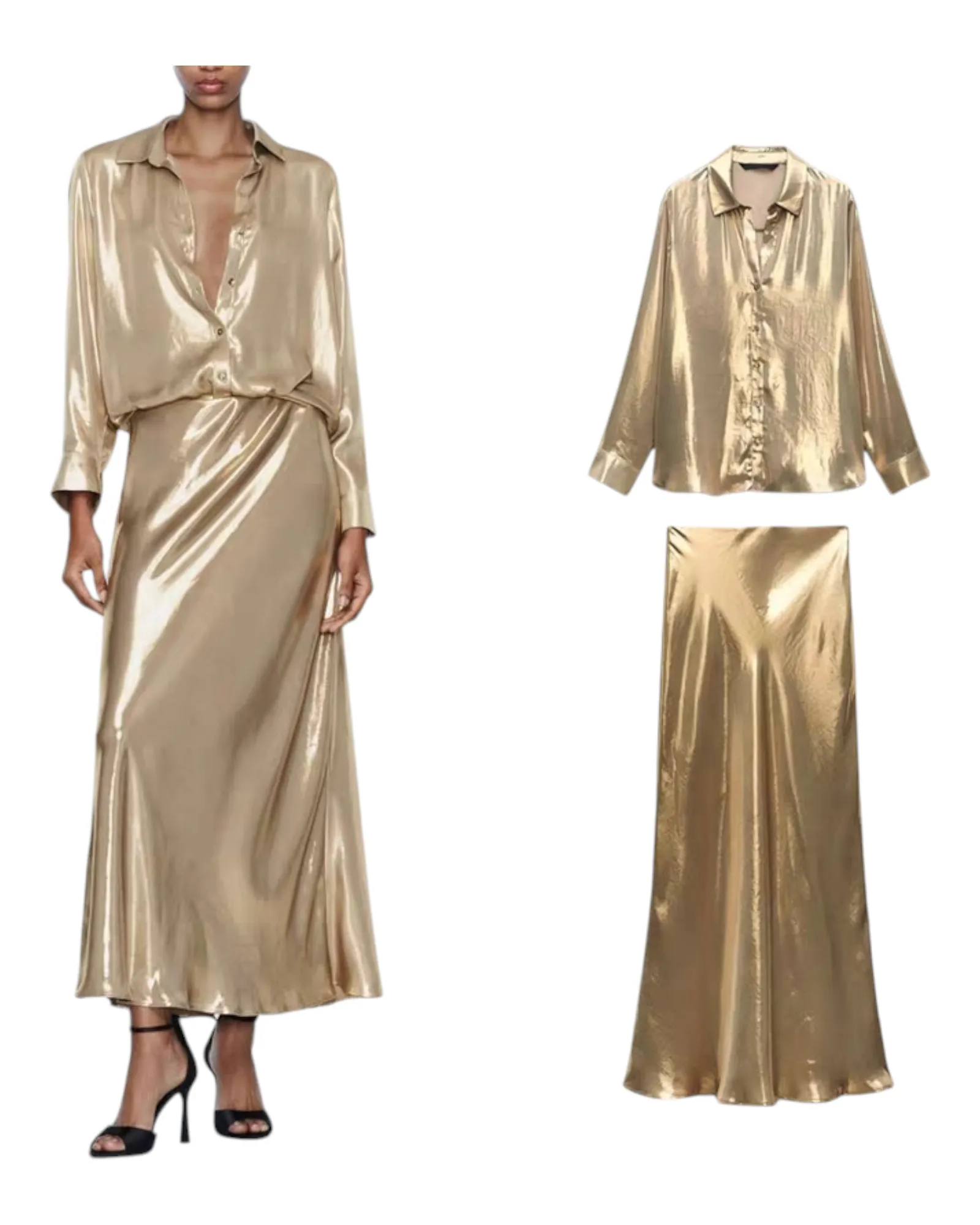 Gold Metallic Collared Button-Up Shirt
