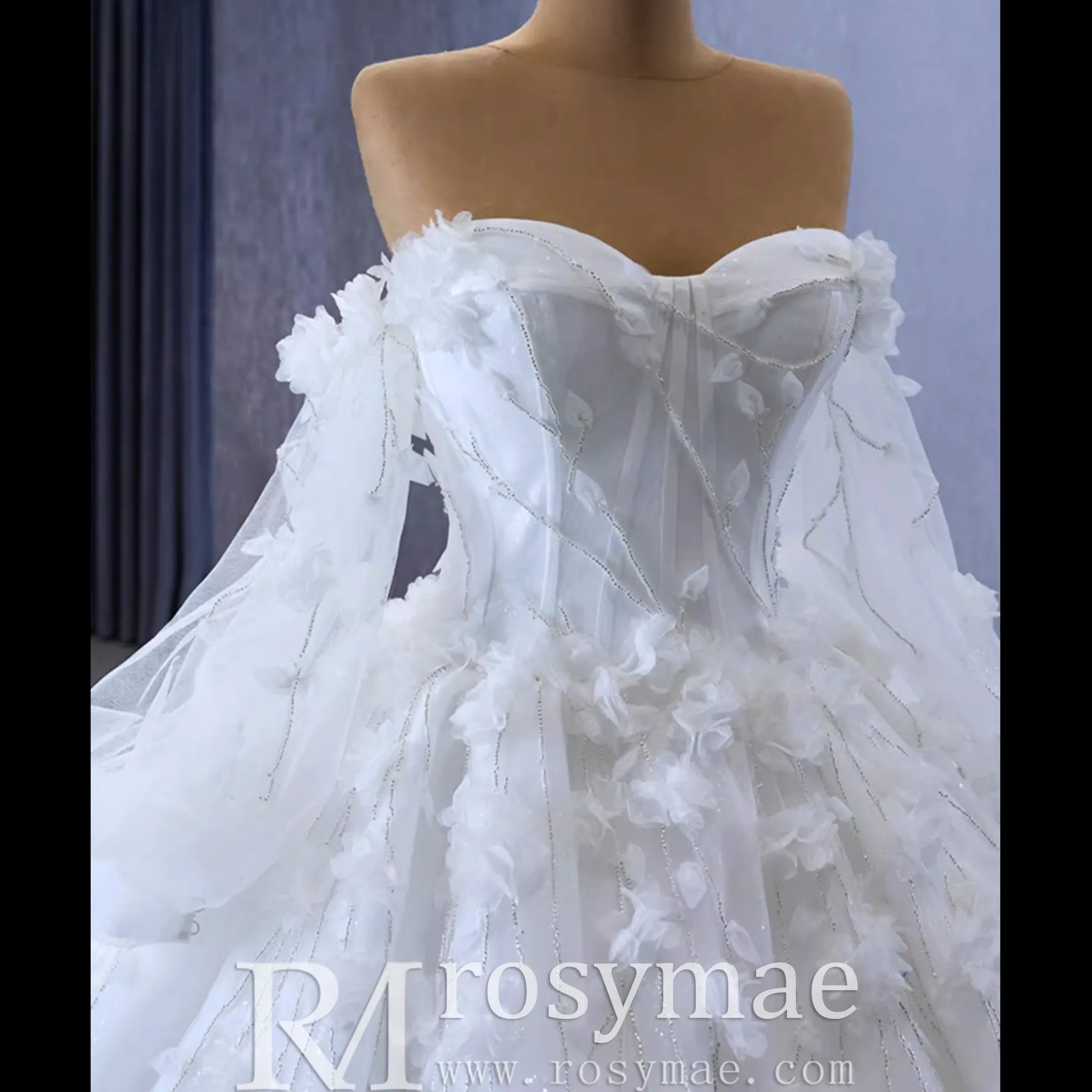 Gorgeous Puffy Ball Gown Wedding Dress with Detachable Long Sleeve