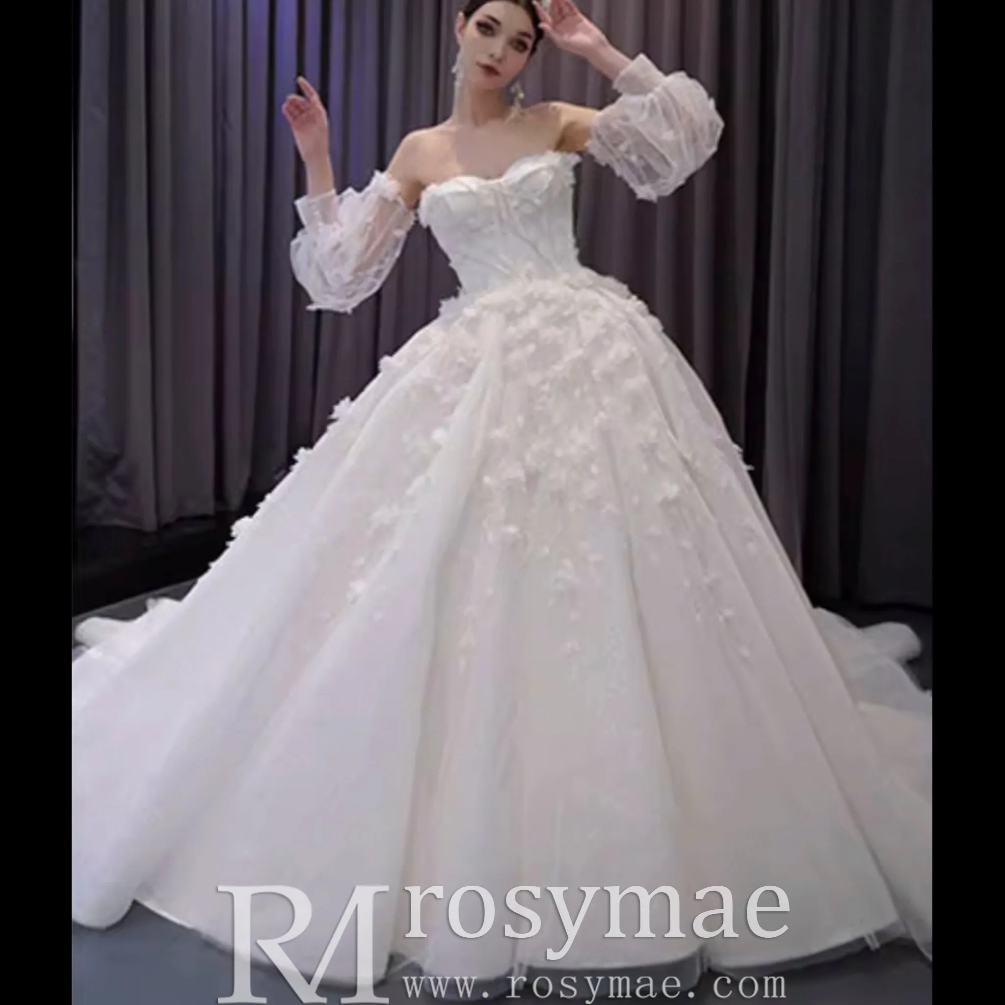 Gorgeous Puffy Ball Gown Wedding Dress with Detachable Long Sleeve