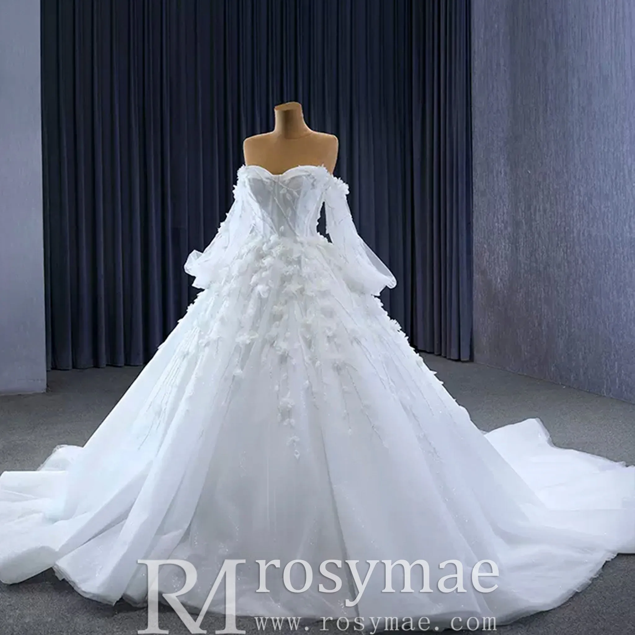 Gorgeous Puffy Ball Gown Wedding Dress with Detachable Long Sleeve