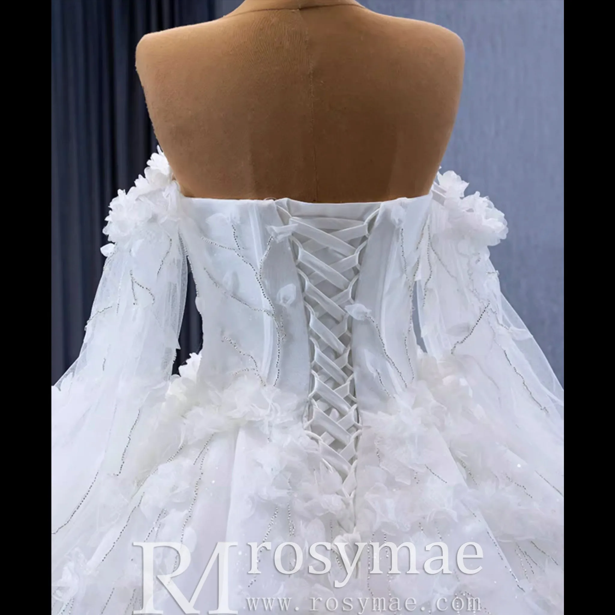Gorgeous Puffy Ball Gown Wedding Dress with Detachable Long Sleeve