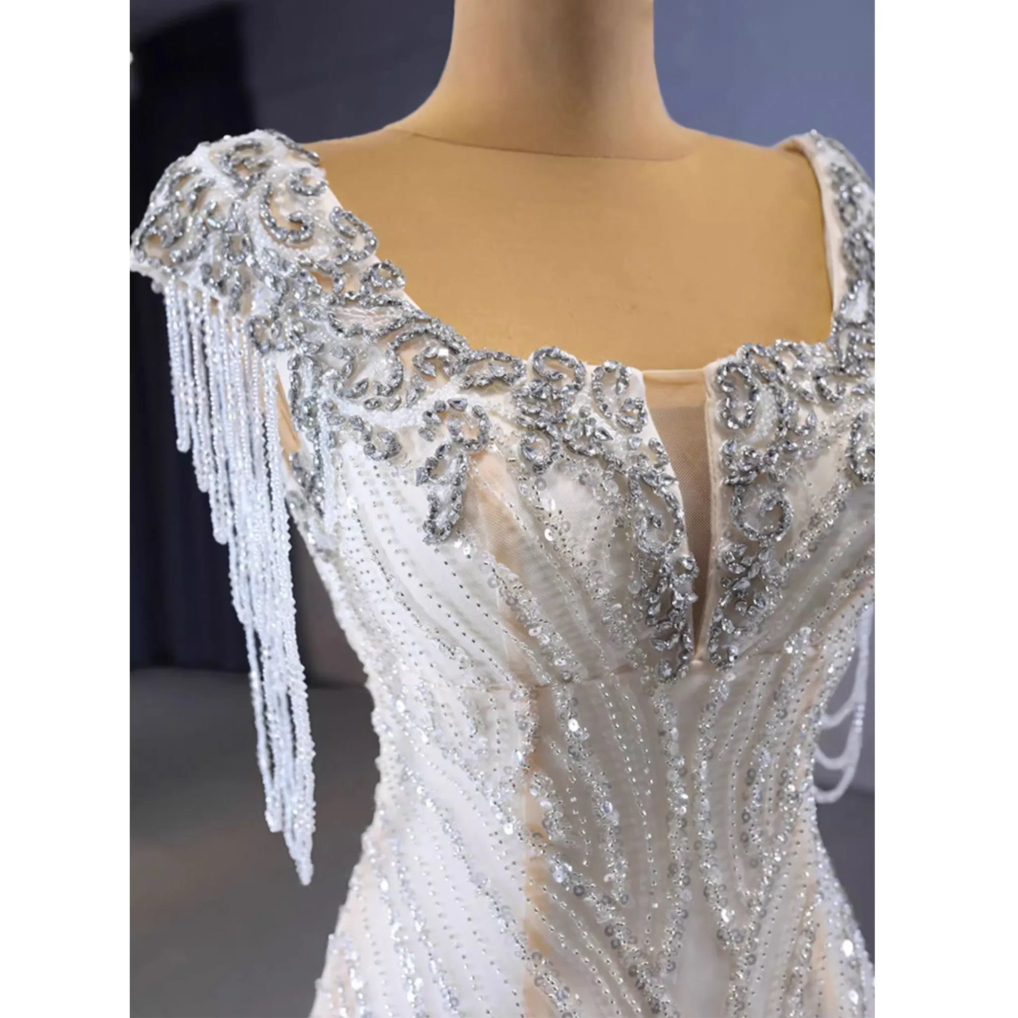 Gorgeous White Mermaid Beading Detachable Cascading Ruffles Wedding Dresses
