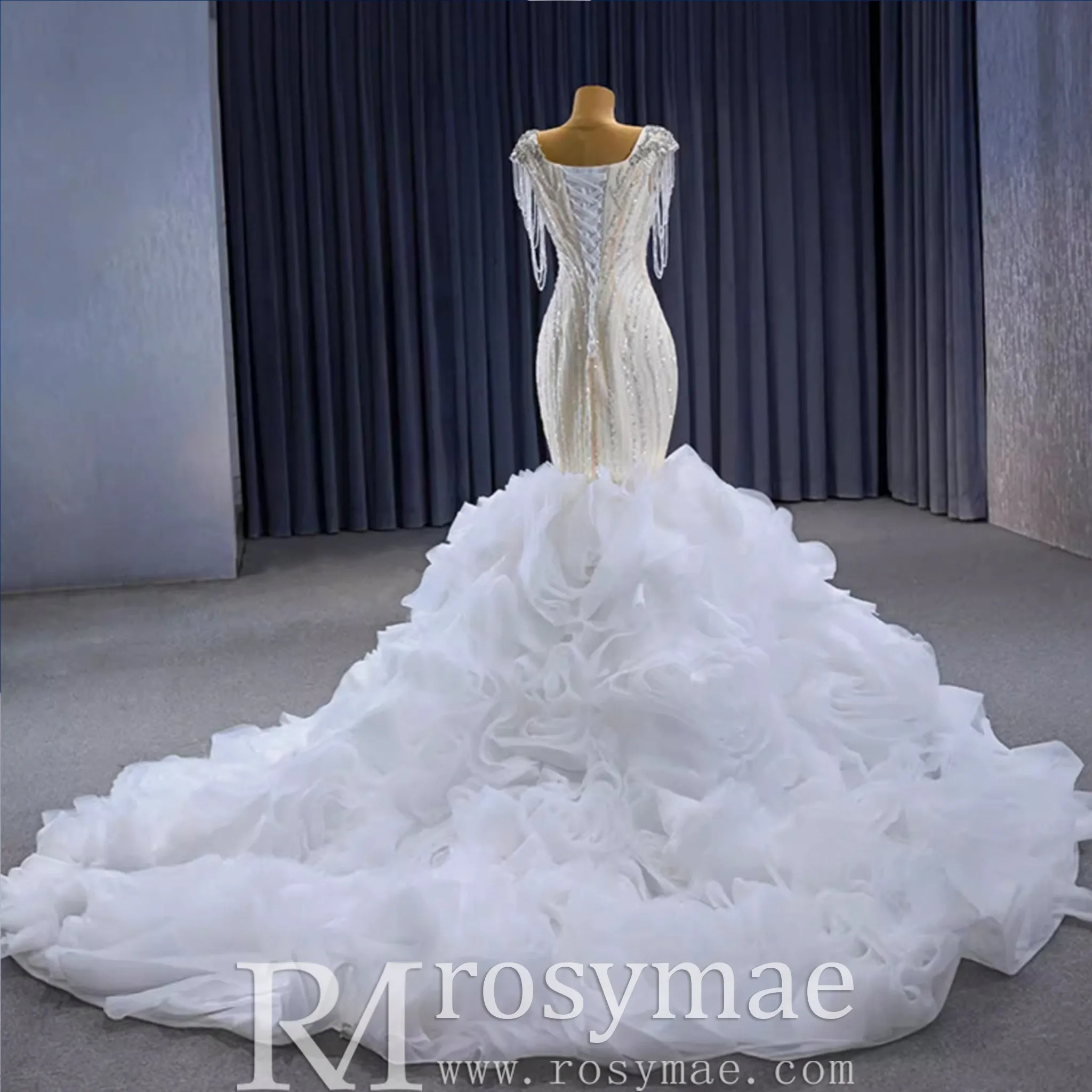 Gorgeous White Mermaid Beading Detachable Cascading Ruffles Wedding Dresses