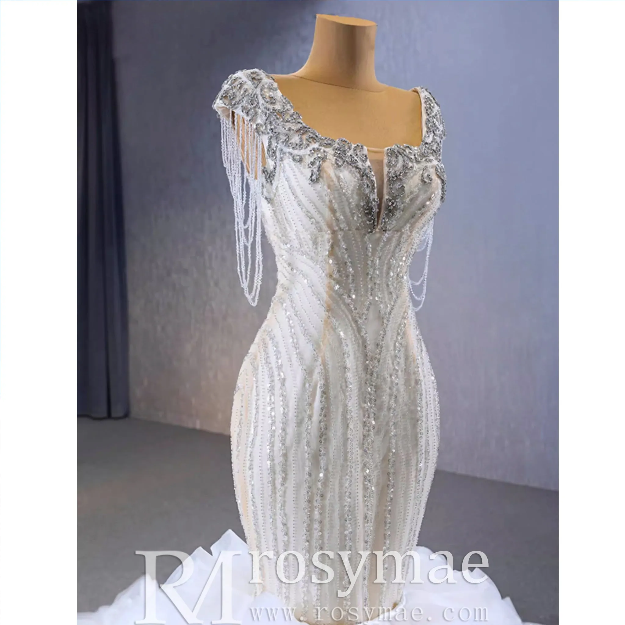 Gorgeous White Mermaid Beading Detachable Cascading Ruffles Wedding Dresses