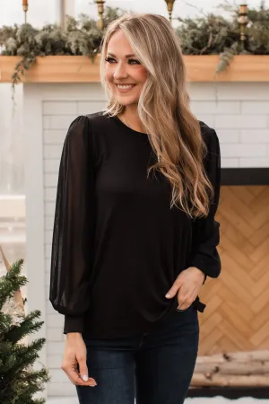 Grand Entrance Shimmer Sleeve Top- Black