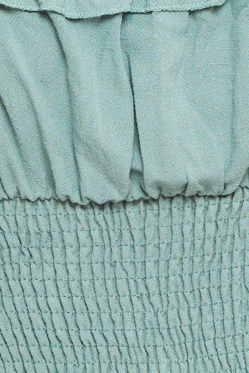 Green Crop Blouse Short Sleeve