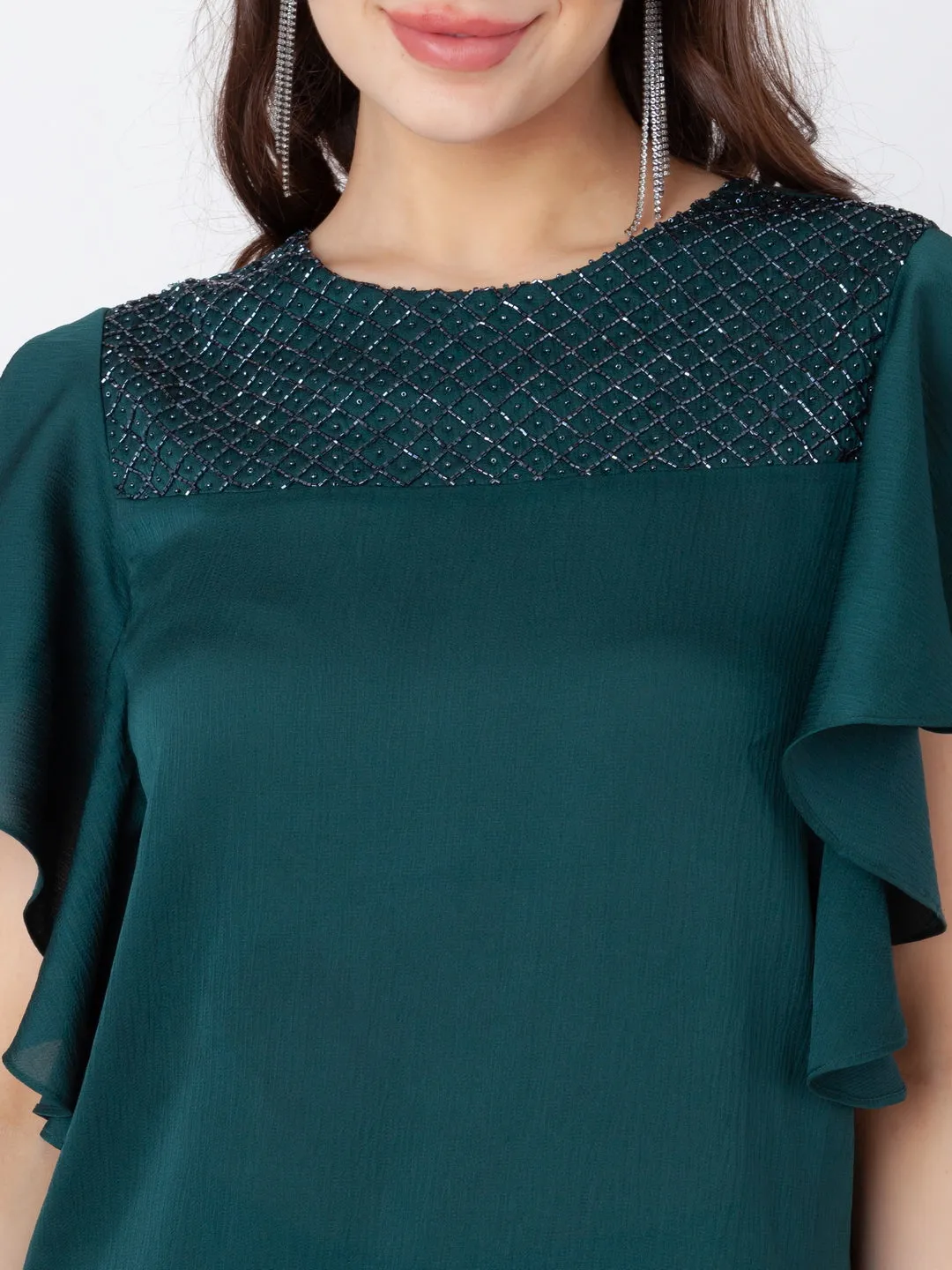 Green Embroidered Regular Top