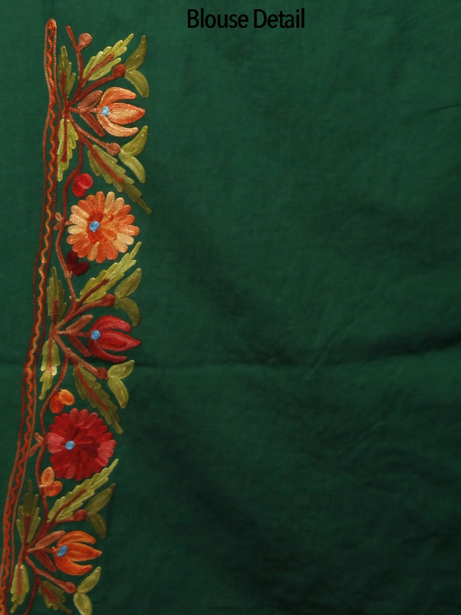 Green Maroon Red Aari Embroidered Cotton Saree From Kashmir  - S031702170
