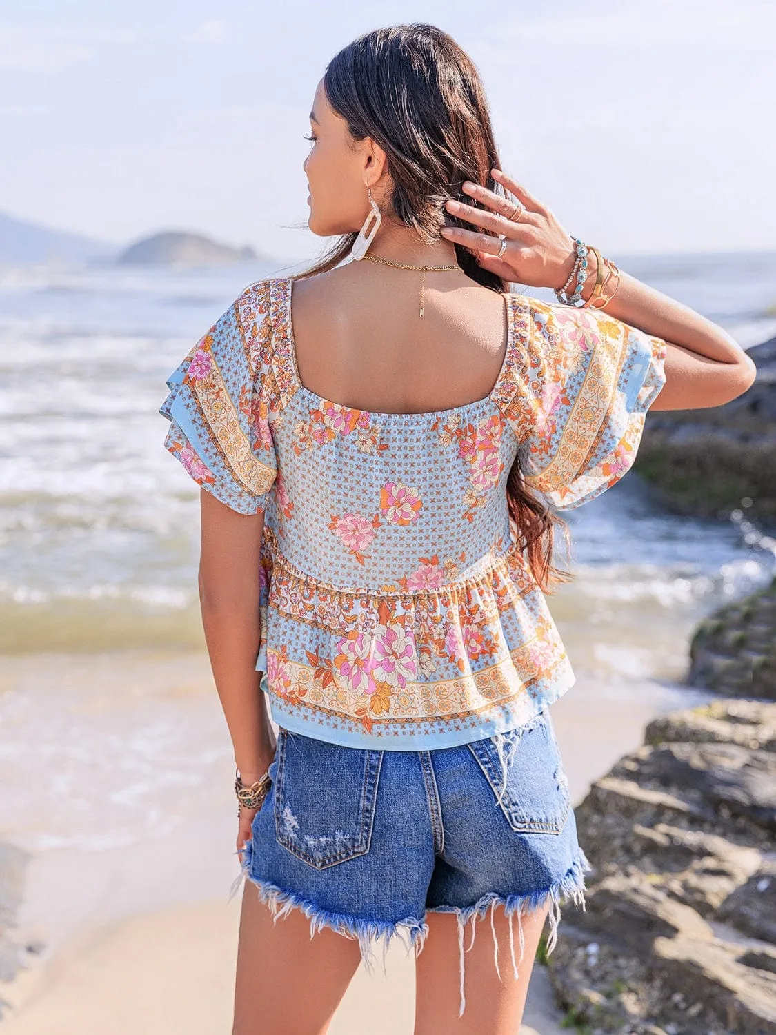 GYPSY - Sweetheart Neck Short Sleeve Blouse