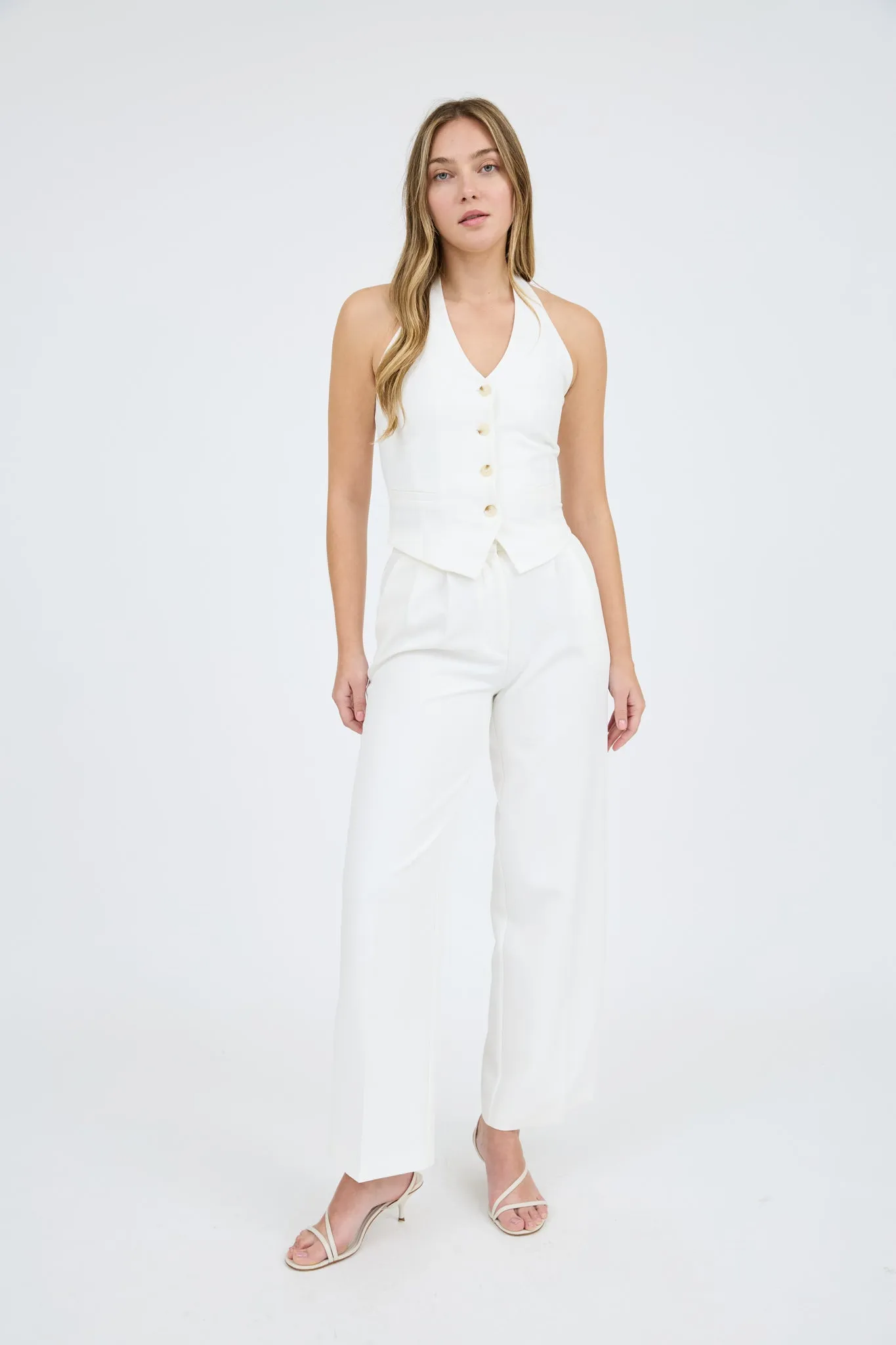 HALTER V NECK BUTTON DOWN OPEN BACK VEST