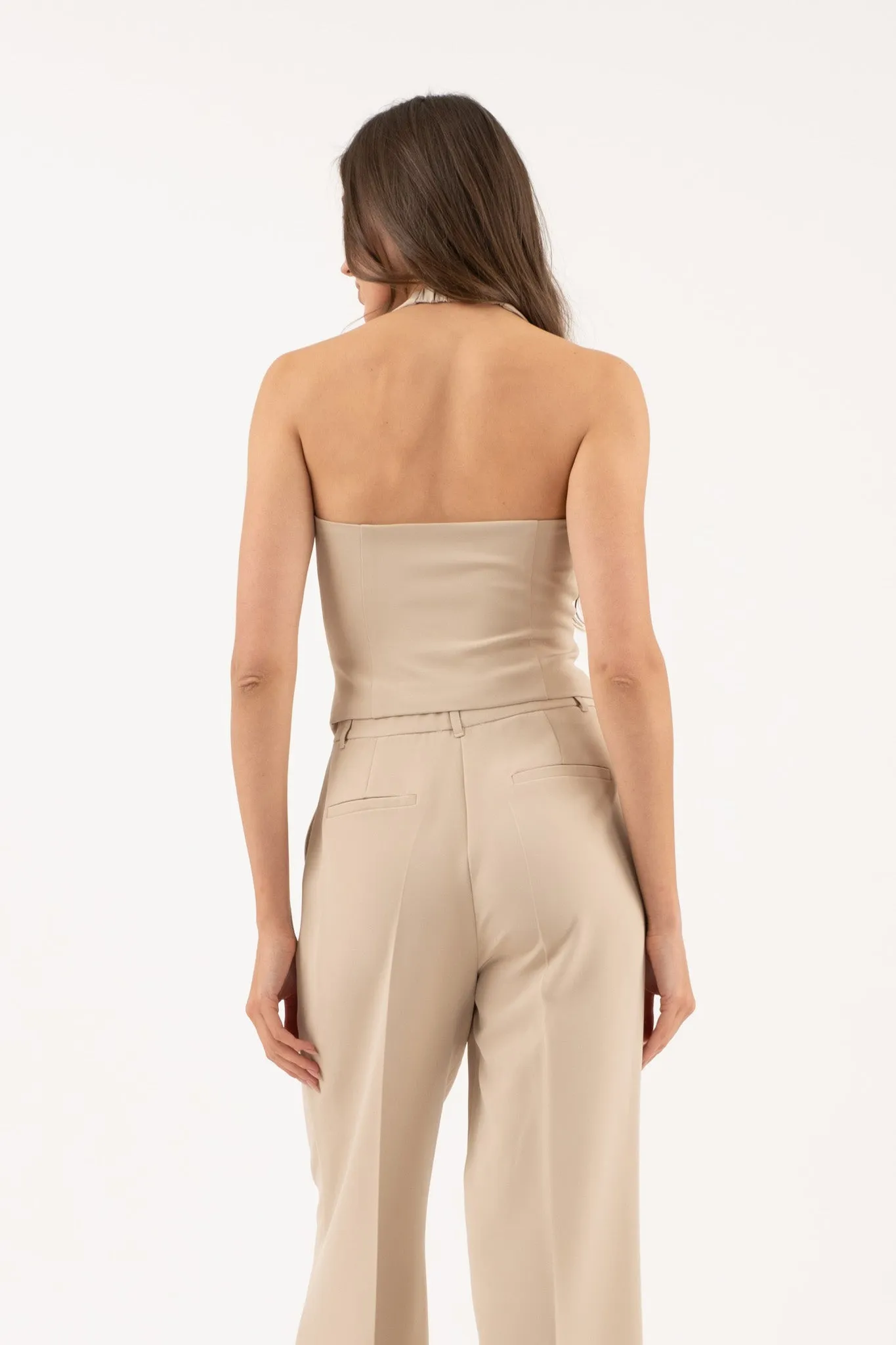 HALTER V NECK BUTTON DOWN OPEN BACK VEST