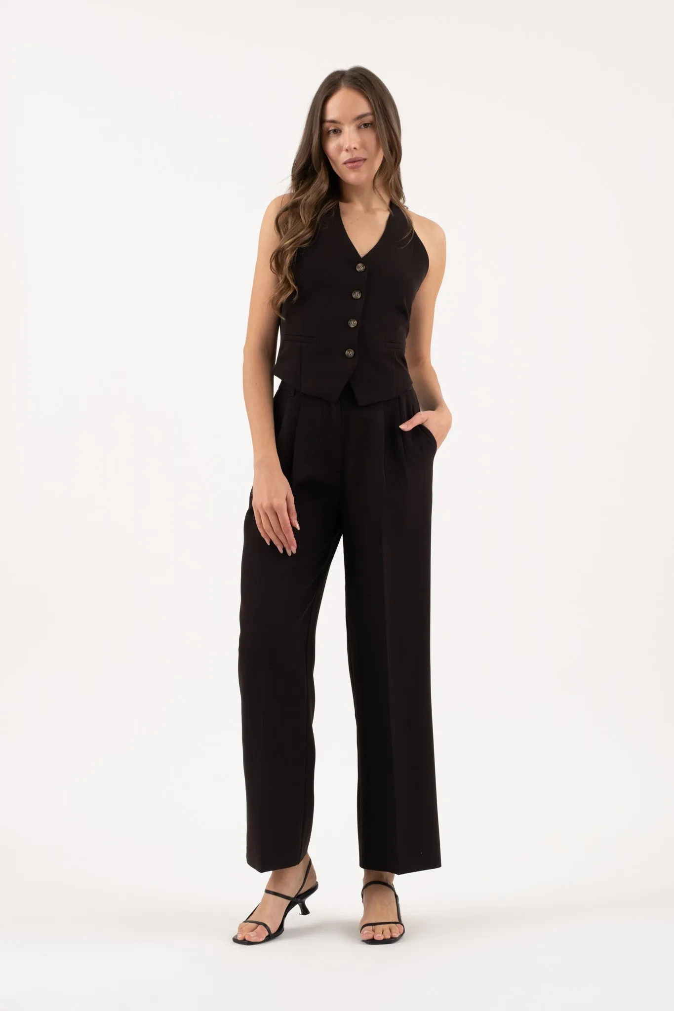 HALTER V NECK BUTTON DOWN OPEN BACK VEST