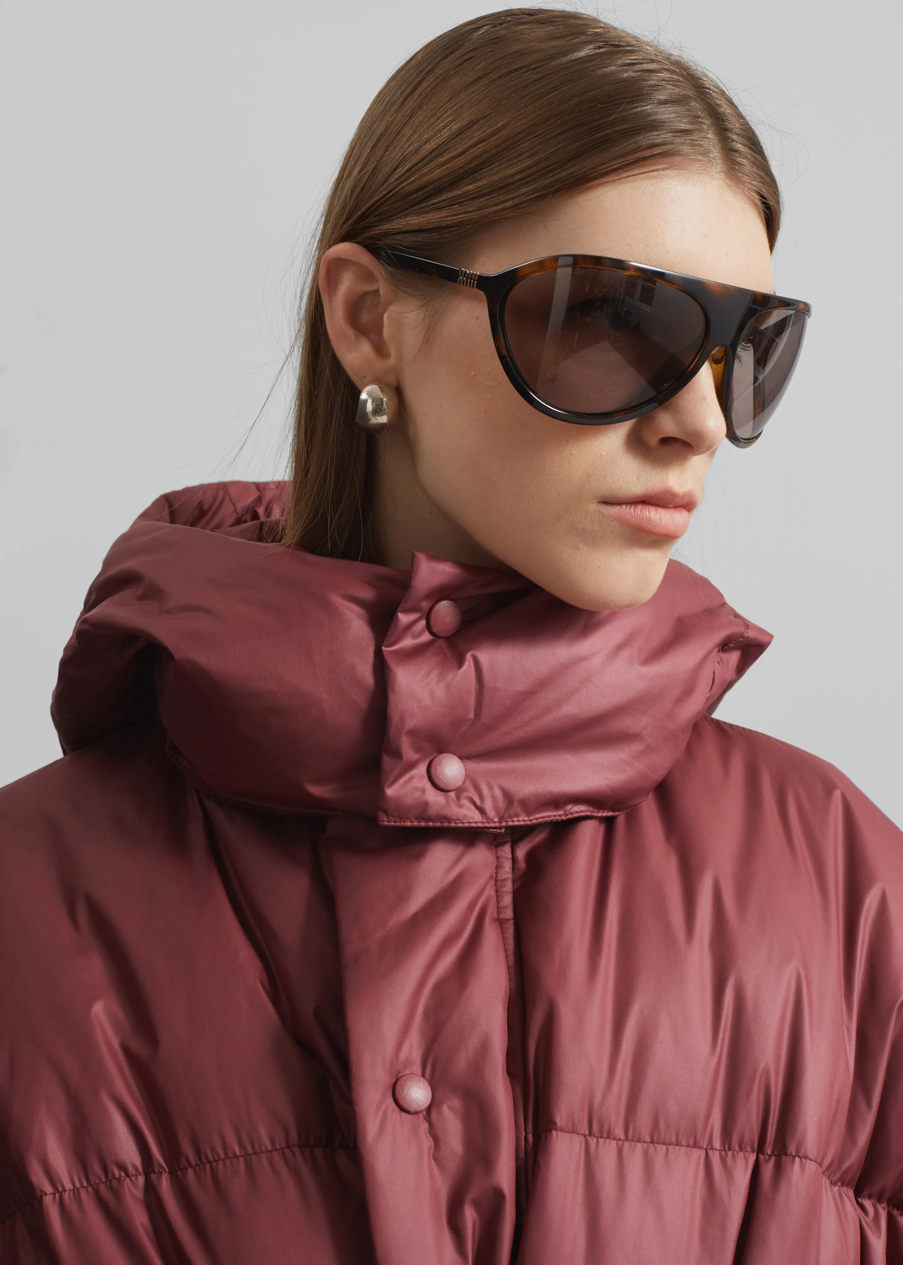 Hedon Belted Puffer Jacket - Burgundy