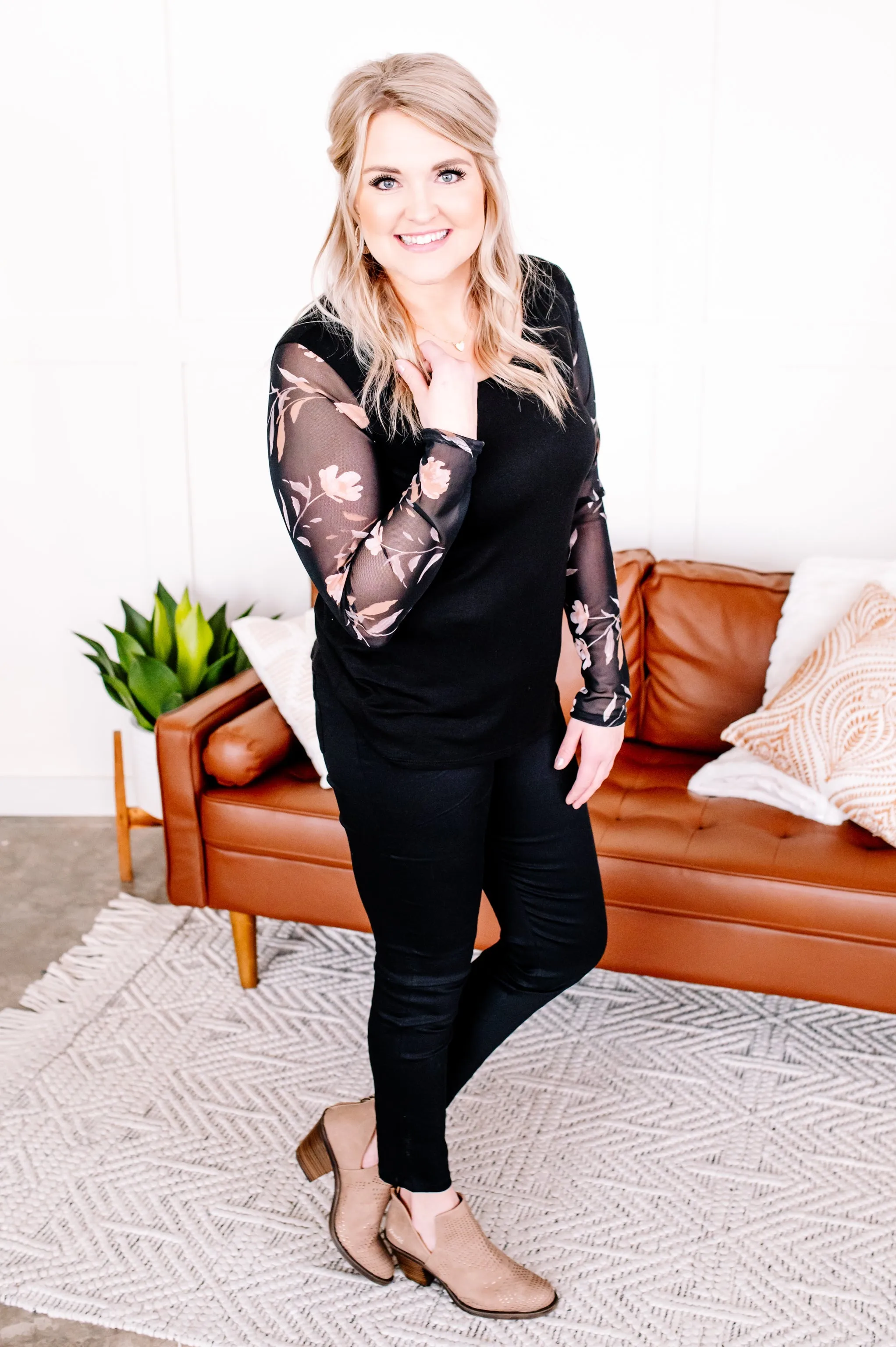 Hold On Easy Sheer Floral Sleeve Top
