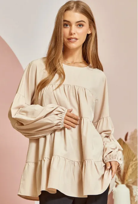 Hope Tiered Babydoll Top in Champagne
