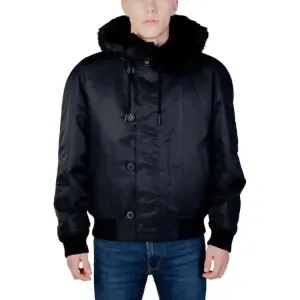 Hugo Black Hooded Men's Jacket with Zip and Hook Button