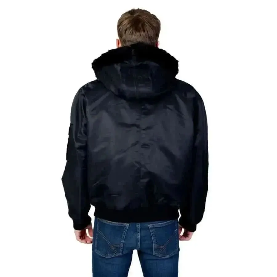 Hugo Black Hooded Men's Jacket with Zip and Hook Button