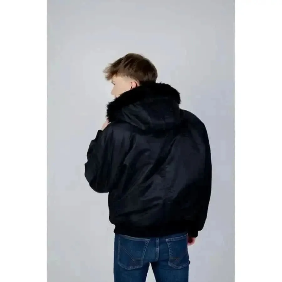 Hugo Black Hooded Men's Jacket with Zip and Hook Button