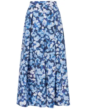Indigo Havelock Blossom Pleated Midi Skirt