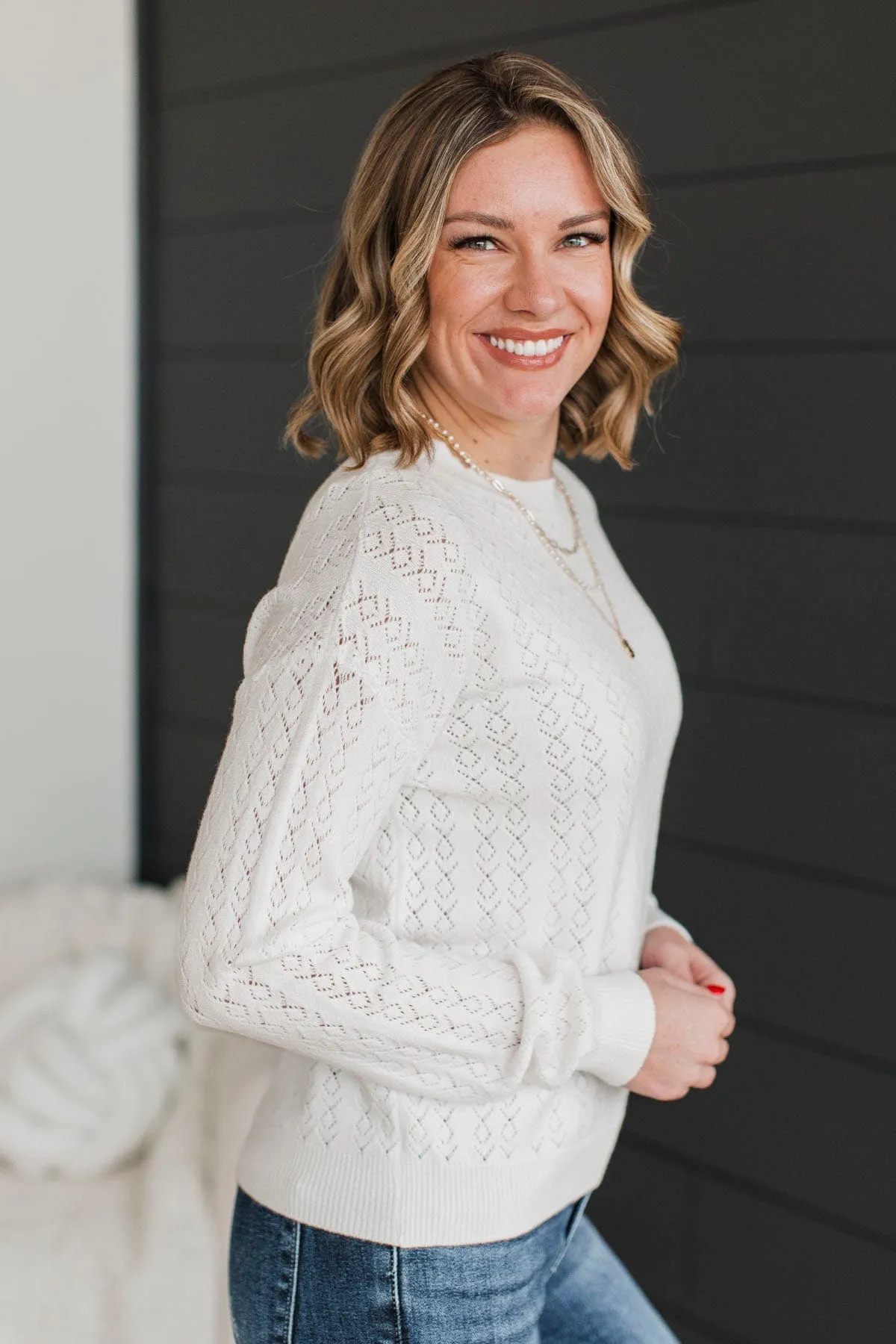 Inspiring Me Pointelle Knit Sweater- Ivory