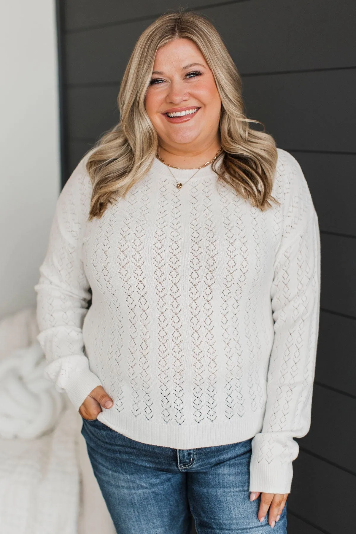Inspiring Me Pointelle Knit Sweater- Ivory