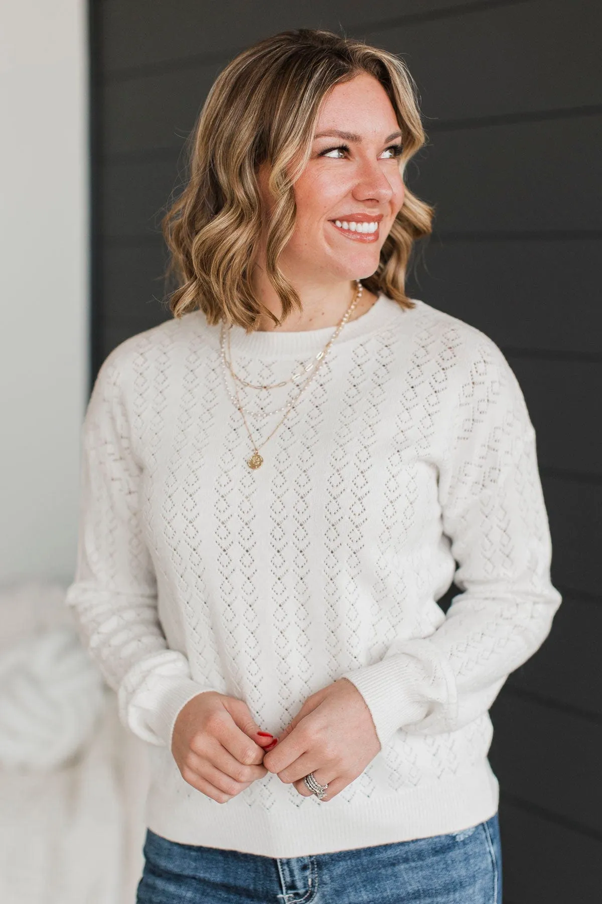 Inspiring Me Pointelle Knit Sweater- Ivory