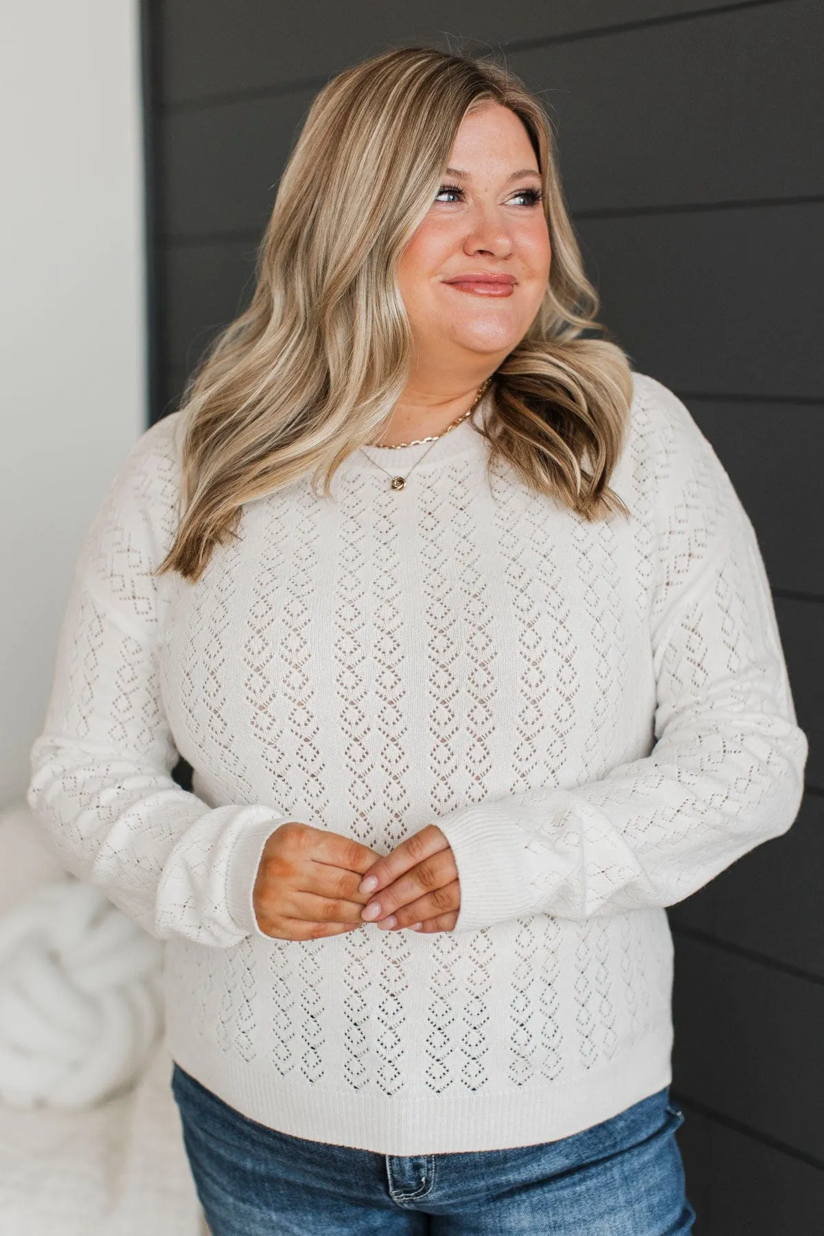 Inspiring Me Pointelle Knit Sweater- Ivory