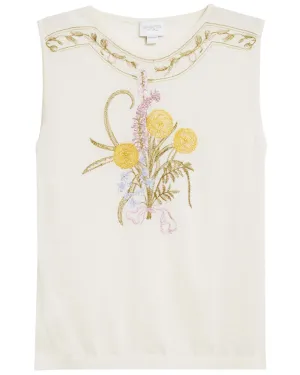 Ivory Embroidered Knit Tank