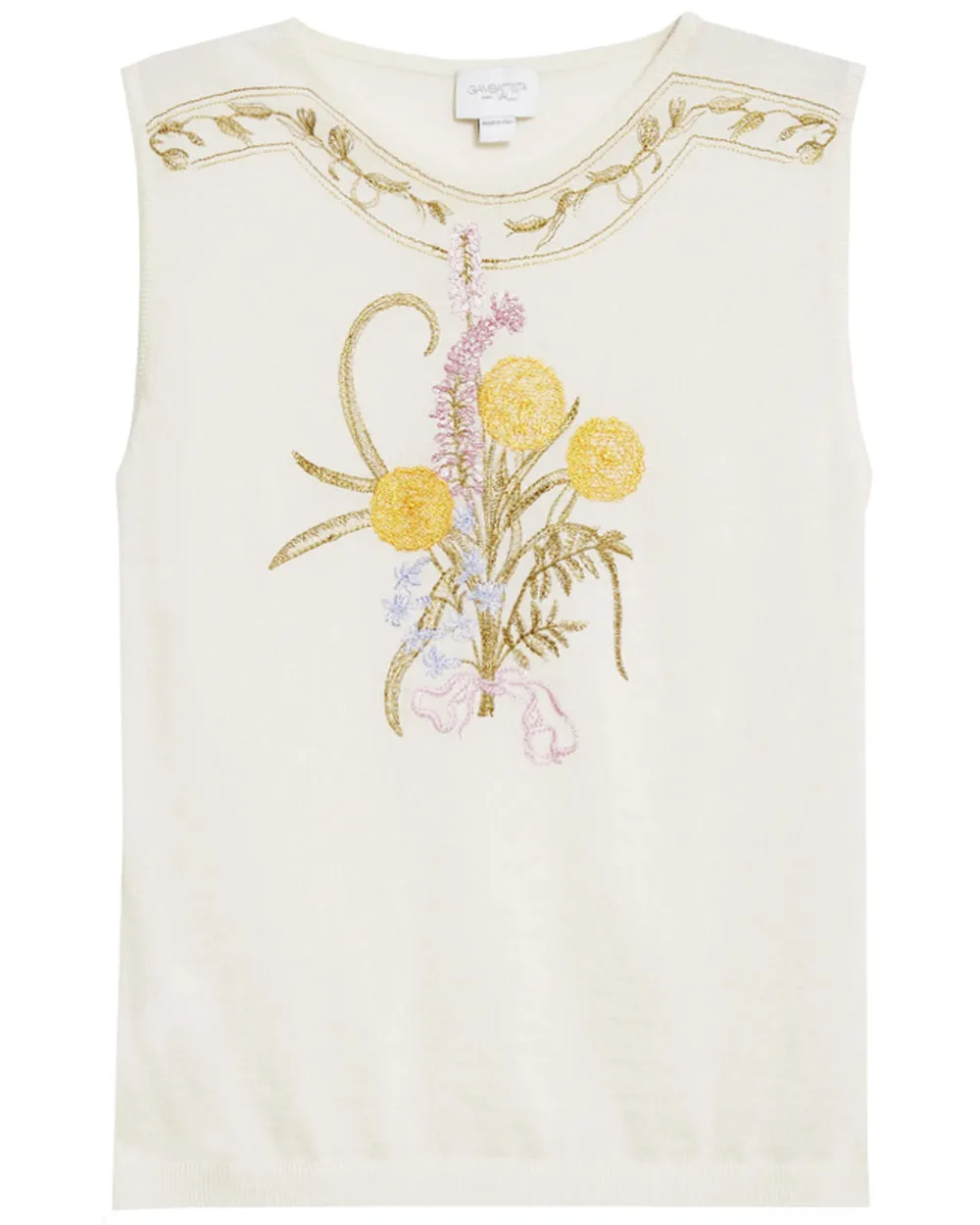 Ivory Embroidered Knit Tank