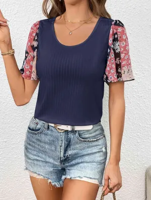 Ivy Lane Printed Puff Sleeve Round Neck Tee