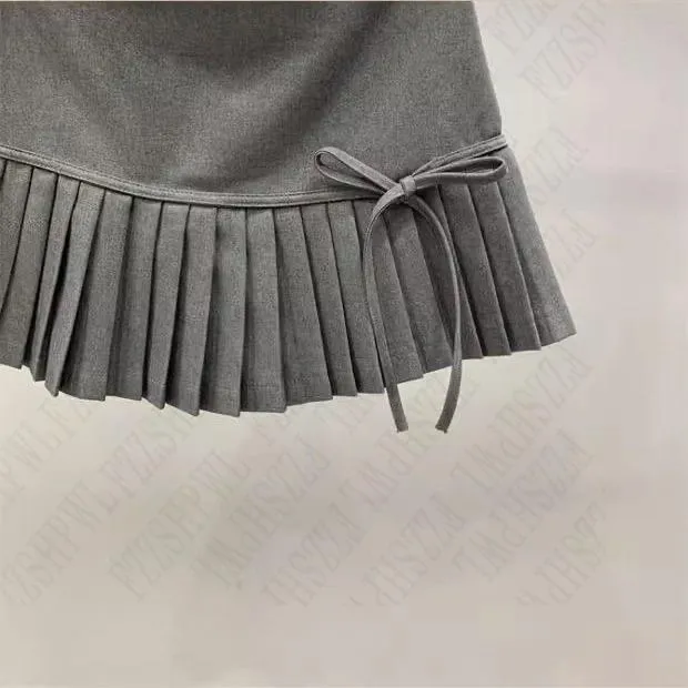 JazzHer Bow Pleated skirt Y2K Women Mini Skirts Aesthetic Cute Female Fashion Bottoms Vintage emo Preppy American Retro Lower garment