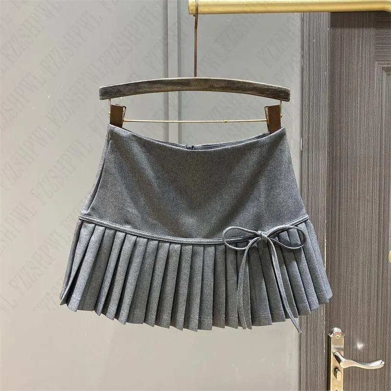 JazzHer Bow Pleated skirt Y2K Women Mini Skirts Aesthetic Cute Female Fashion Bottoms Vintage emo Preppy American Retro Lower garment