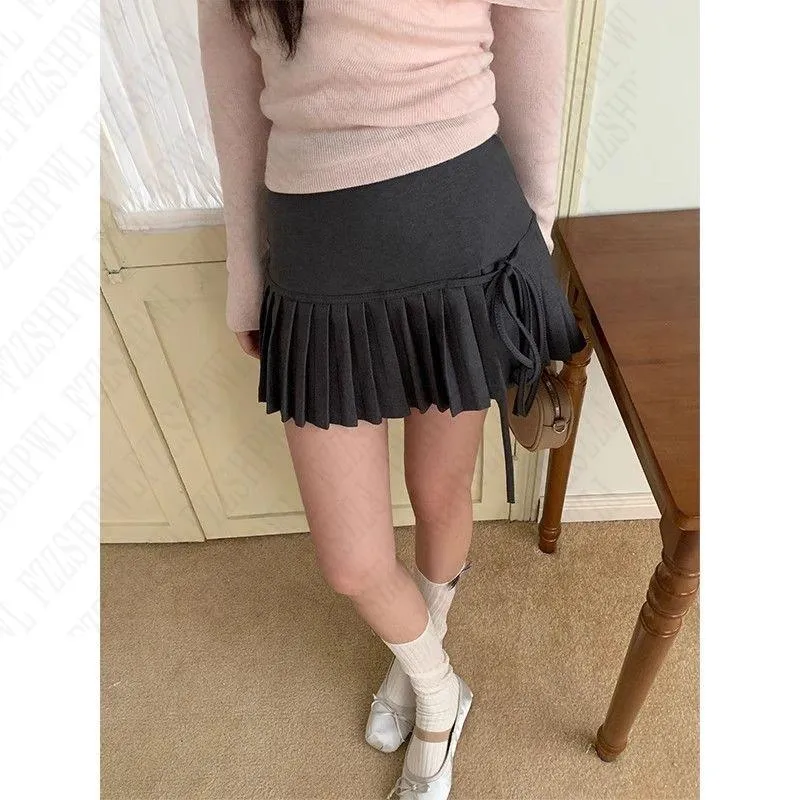JazzHer Bow Pleated skirt Y2K Women Mini Skirts Aesthetic Cute Female Fashion Bottoms Vintage emo Preppy American Retro Lower garment