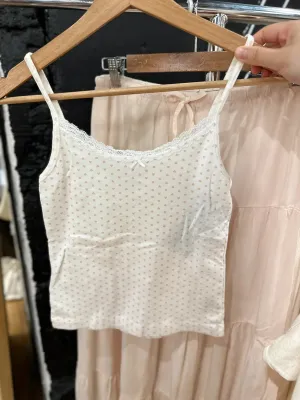 JazzHer Sweet Pink Heart Print Slim Tank Tops Women Bow Lace Trim Cotton Sleeveless Cropped Vests Cute Casual Preppy Style Camisole New