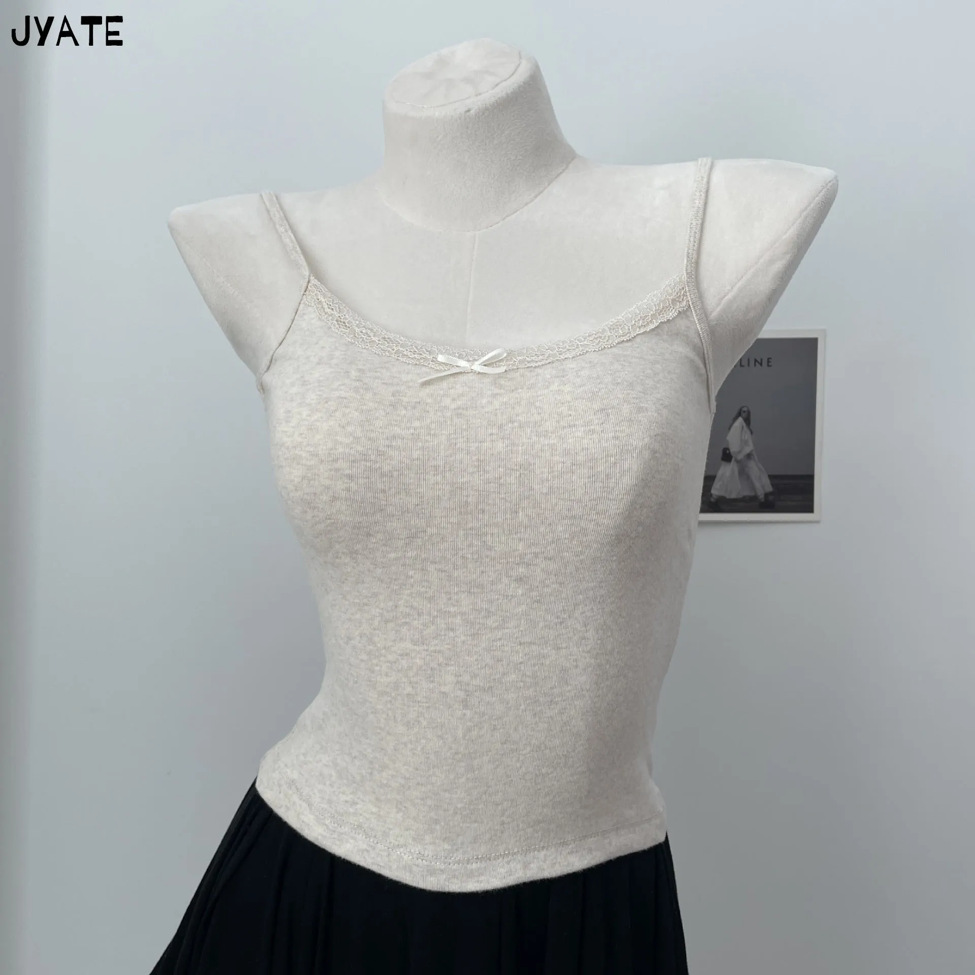 JazzHer Vintage Floral Print Eyelet Bow Cropped Vests Women Streetwear Casual Slim Lace Trim Camis Sweet Preppy Style Cute Tank Tops Y2K