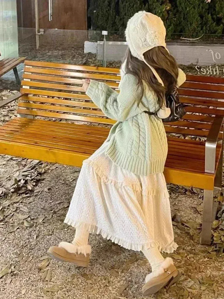 JazzHer Y2k Aesthetic Lace Ruffled Fairy Harajuku Skirt Women Sweet Elegant High Waist Hollow Out Vintage Skirts Streetwear Grunge New