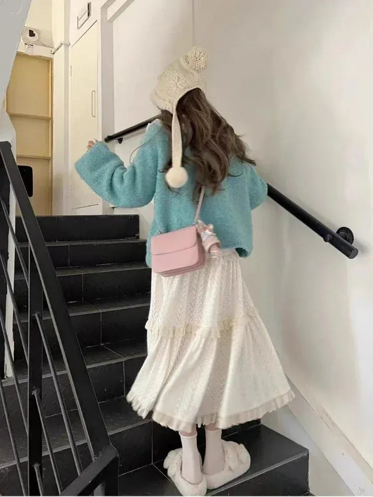 JazzHer Y2k Aesthetic Lace Ruffled Fairy Harajuku Skirt Women Sweet Elegant High Waist Hollow Out Vintage Skirts Streetwear Grunge New
