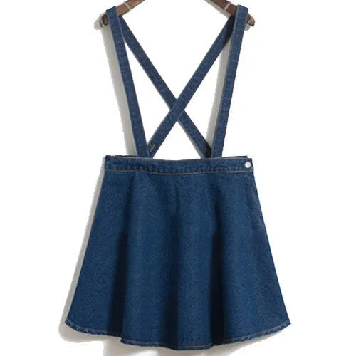 jean denim skirt thin umbrella big swing jeans skirt strap waist single buckle detachable suspenders skirts