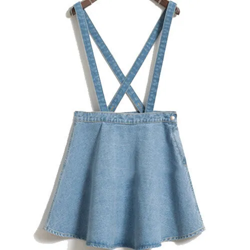 jean denim skirt thin umbrella big swing jeans skirt strap waist single buckle detachable suspenders skirts