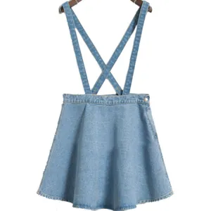 jean denim skirt thin umbrella big swing jeans skirt strap waist single buckle detachable suspenders skirts
